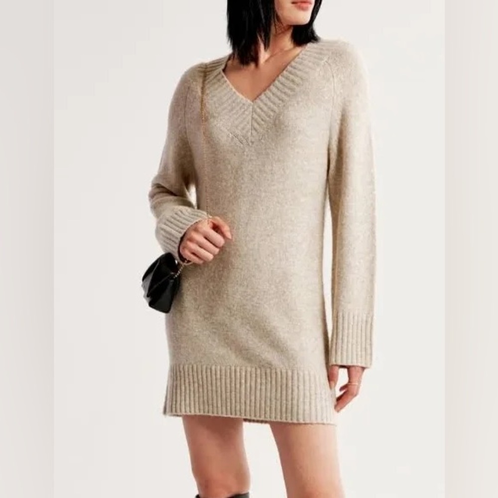 Abercrombie & Fitch Cream Knit Sweater Mini Dress